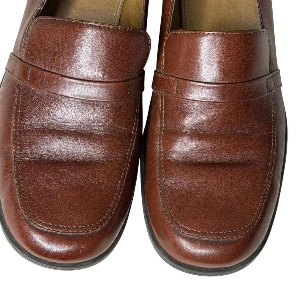 Naturalizer Womens Leather Loafers Block Heel Slip On Shoes Brown 9.5